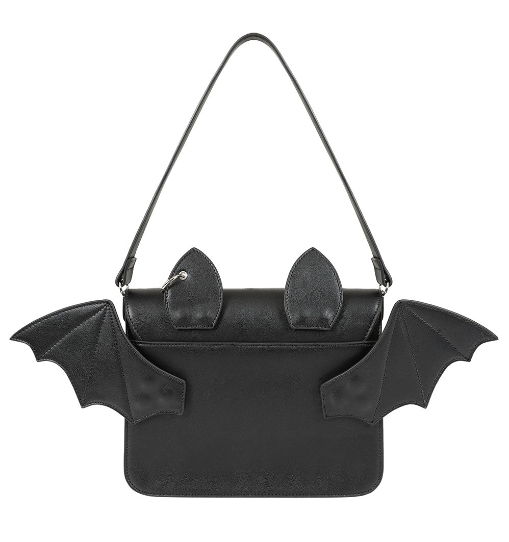 Lost Queen Catacomb Bat Crossbody Bag – Gothic Black Shoulder Bag with Wings & Ears