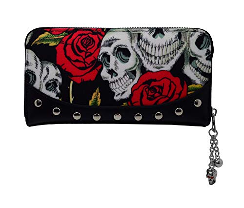 Lost Queen Skulls & Roses Women's Black Wallet