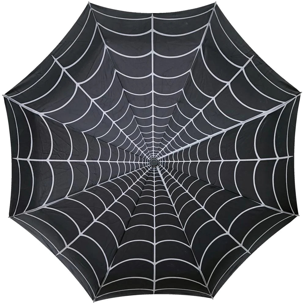 Top view of Spiderweb Umbrella.  42 inches wide with skull handle.