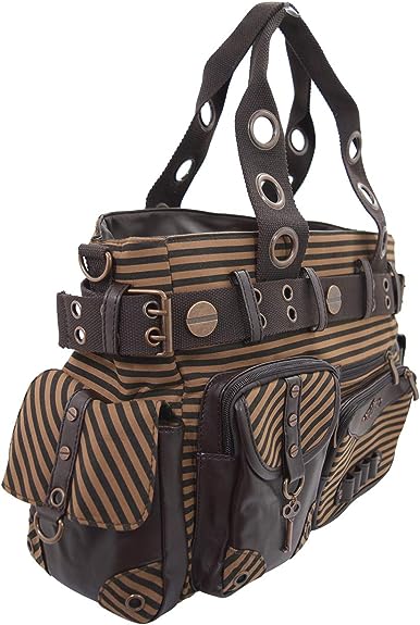 Lost Queen Vintage Steampunk Brown Striped Belted Key Charm Handbag
