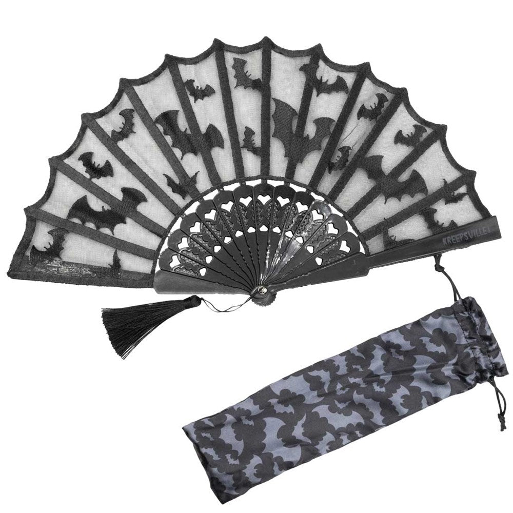 Bats and Lace Hand Fan - Gothic Bat Folding Fan for Ghoulish Glamour
