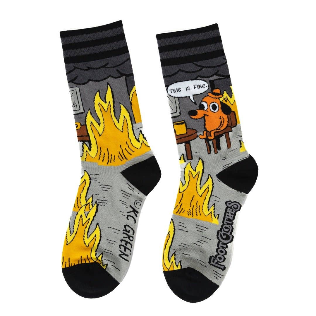 This is Fine Noir Edition Crew Socks front view — officially licensed KC Green dark meme crew sock in black and grey