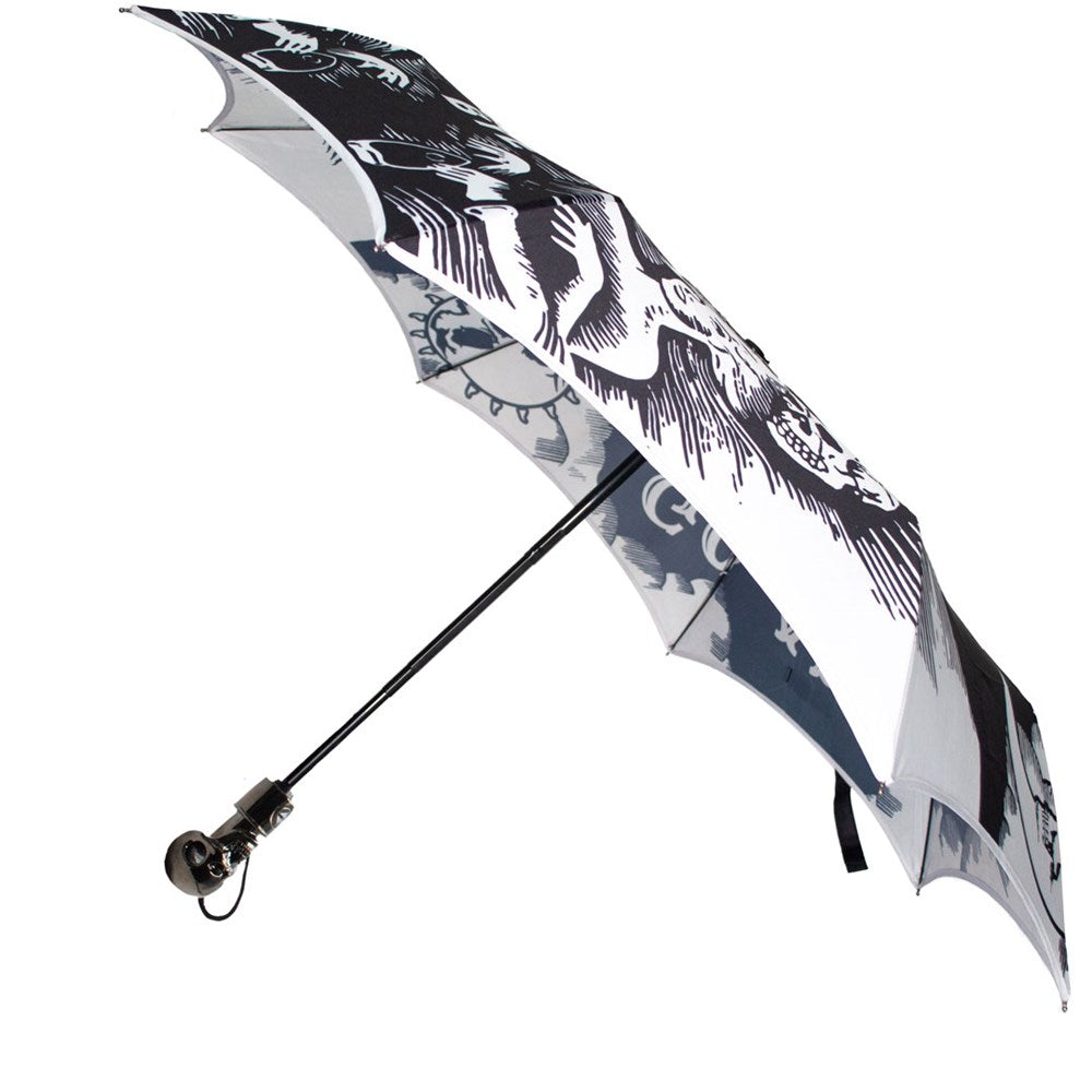 Ouija Go Away Skull Handle Umbrella - Gothic Compact Folding Automatic
