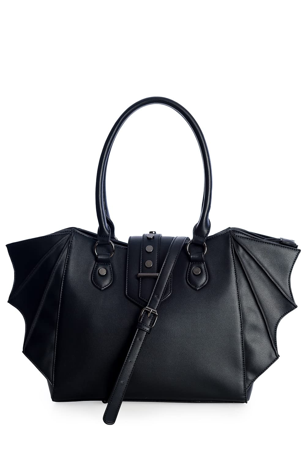 Lost Queen Annabelle Bat Wing Handbag - Gothic Winged Crossbody Purse | Black Vegan Leather