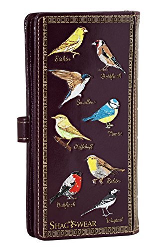 Book of Birds Large Faux Leather Wallet  7.5" Burgundy