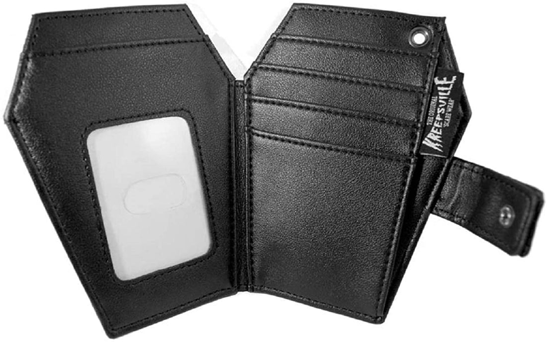 Black Coffin-Shaped Vegan Bifold Wallet Embossed Print - Kreepsville 666