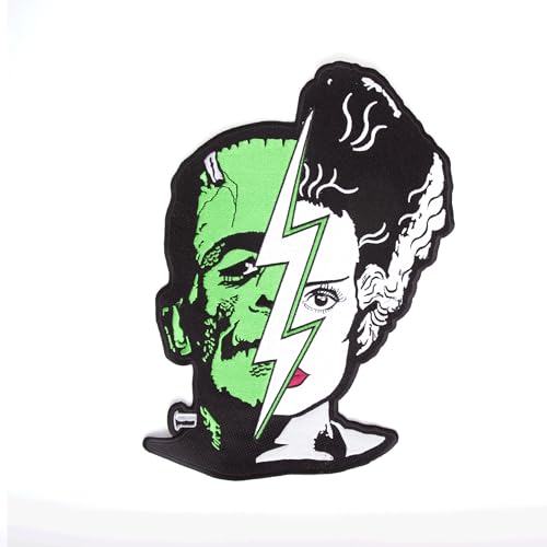 Universal Monsters Bride of Frankenstein and Monster Split Face Iron-On Patch – Official Rock Rebel Embroidered Horror Movie Patch