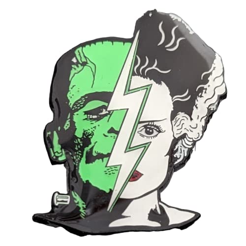 Universal Monsters Bride of Frankenstein & Monster Half Face Enamel Pin – Glow in the Dark Official Horror Movie Pin