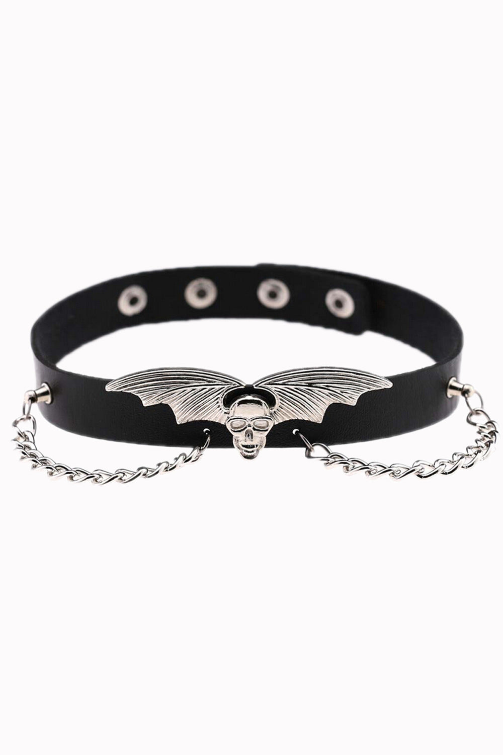 Gothic Winged Skull Women's Choker Adjustable Vegan Leather Necklace - Thunder