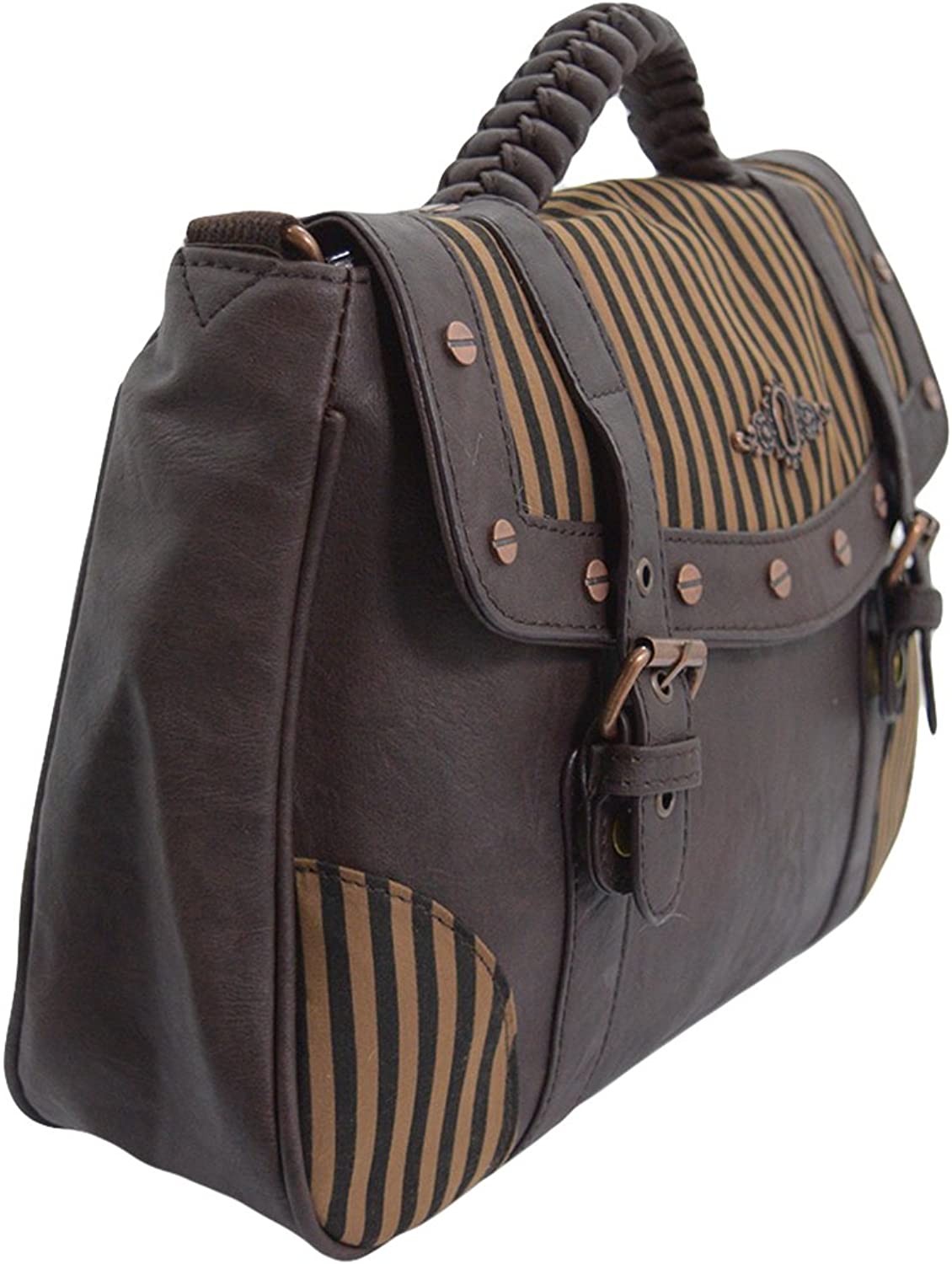 Steampunk Victorian Shoulder Bag - Brown Stripe Handbag by Lost Queen