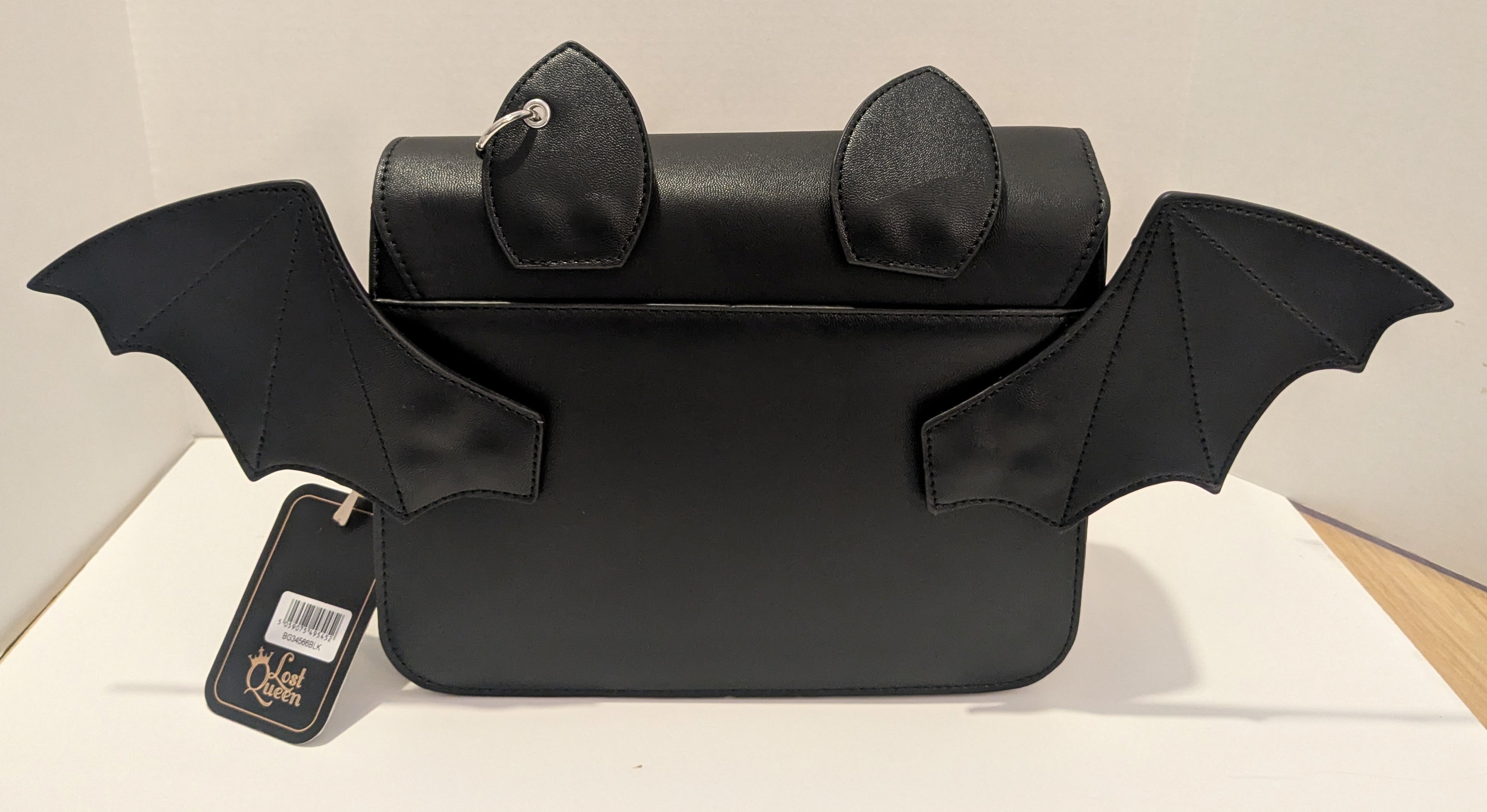 Lost Queen Catacomb Bat Crossbody Bag – Gothic Black Shoulder Bag with Wings & Ears