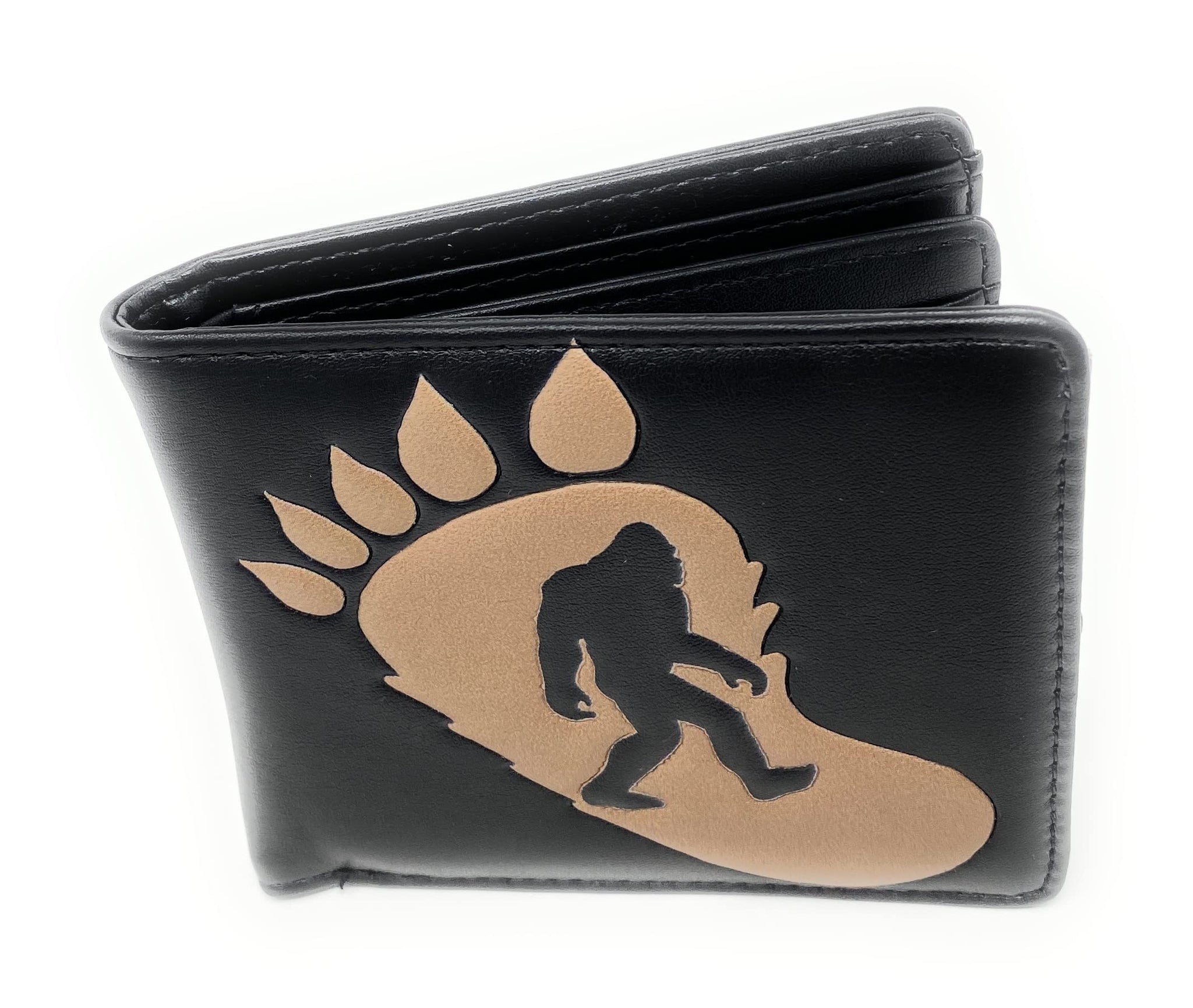 Bigfoot Bi-Fold Wallet for Men - Sasquatch Black  Faux Leather Big Foot