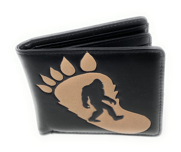Bigfoot Bi-Fold Wallet for Men - Sasquatch Black  Faux Leather Big Foot