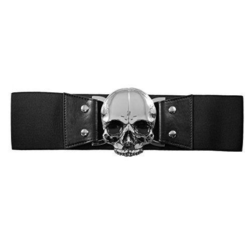 Gothic Chrome Skull Elastic Waist Belt by Kreepsville - Horror Fashion Accessory