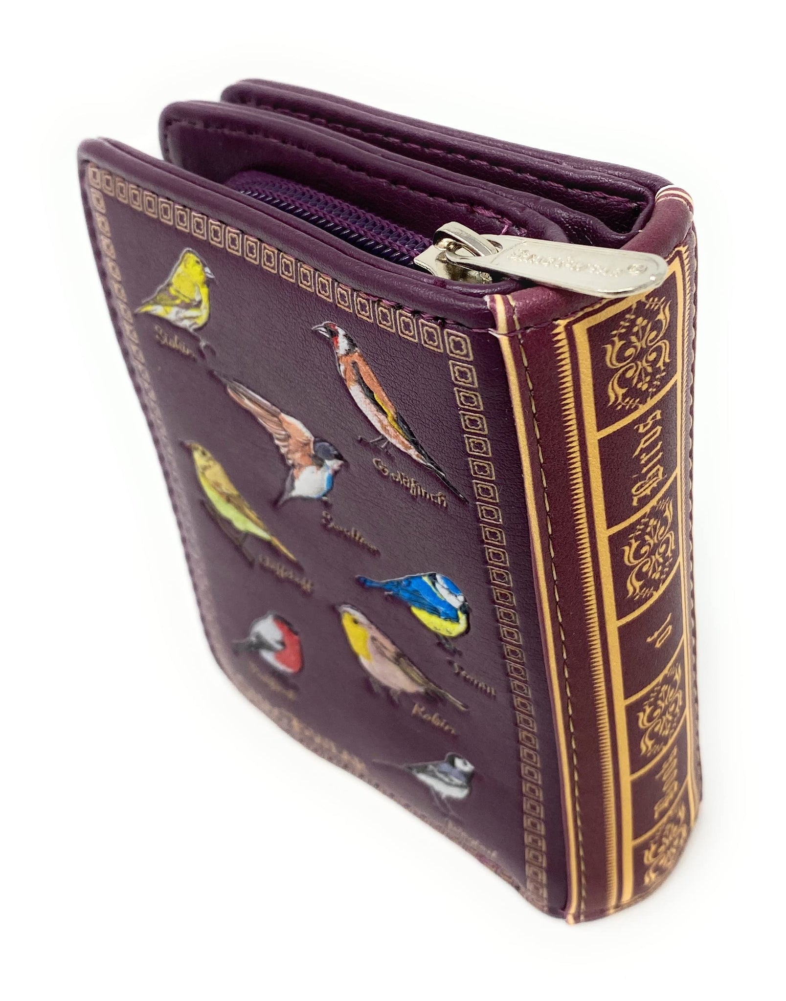 Shag Wear Book of Birds Small Wallet  Vegan Faux Leather 4.5" Burgundy