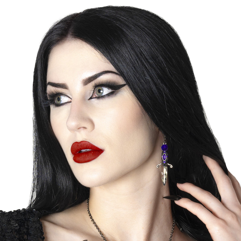 Elvira Dagger Earrings Purple Stones Halloween Horror Jewelry Kreepsville Gothic