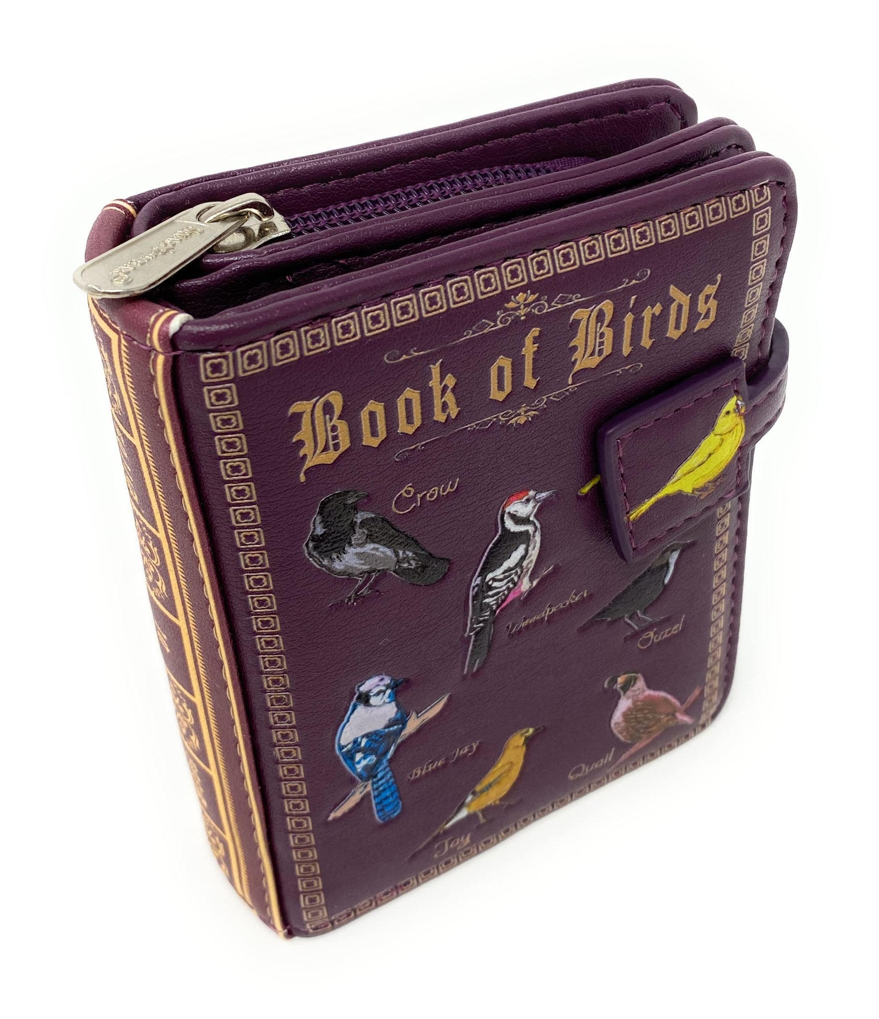 Shag Wear Book of Birds Small Wallet  Vegan Faux Leather 4.5" Burgundy