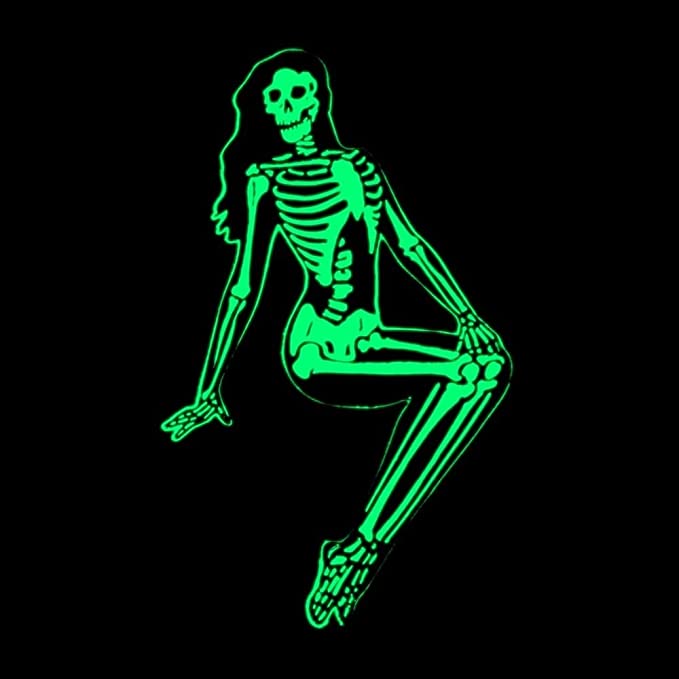 Skeleton Pin Up Girl Sitting Enamel Pin Spooky Glow in The Dark Kreepsville 666