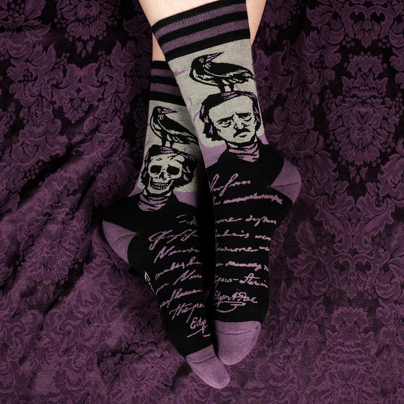 The Raven Crew Socks with Edgar Allen Poe