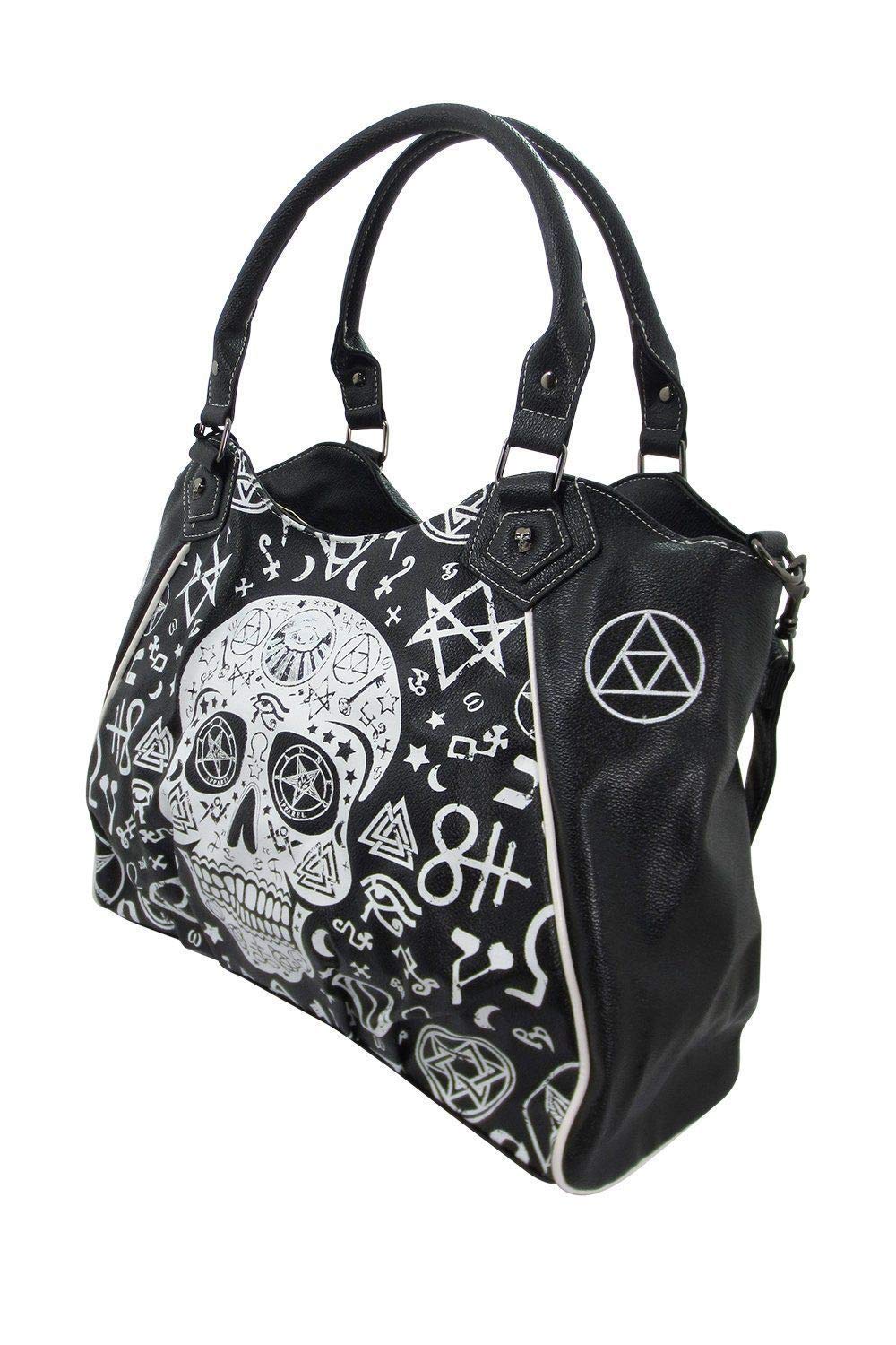 Women's Black Skull Pentagram Handbag Gothic Sugar Skull Crossbody Purse Alternative Bag