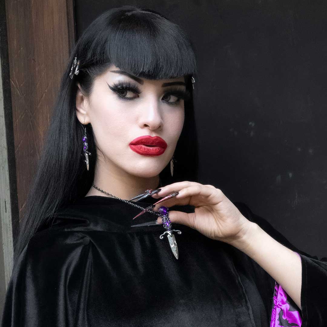Elvira Dagger Necklace with Purple Stones