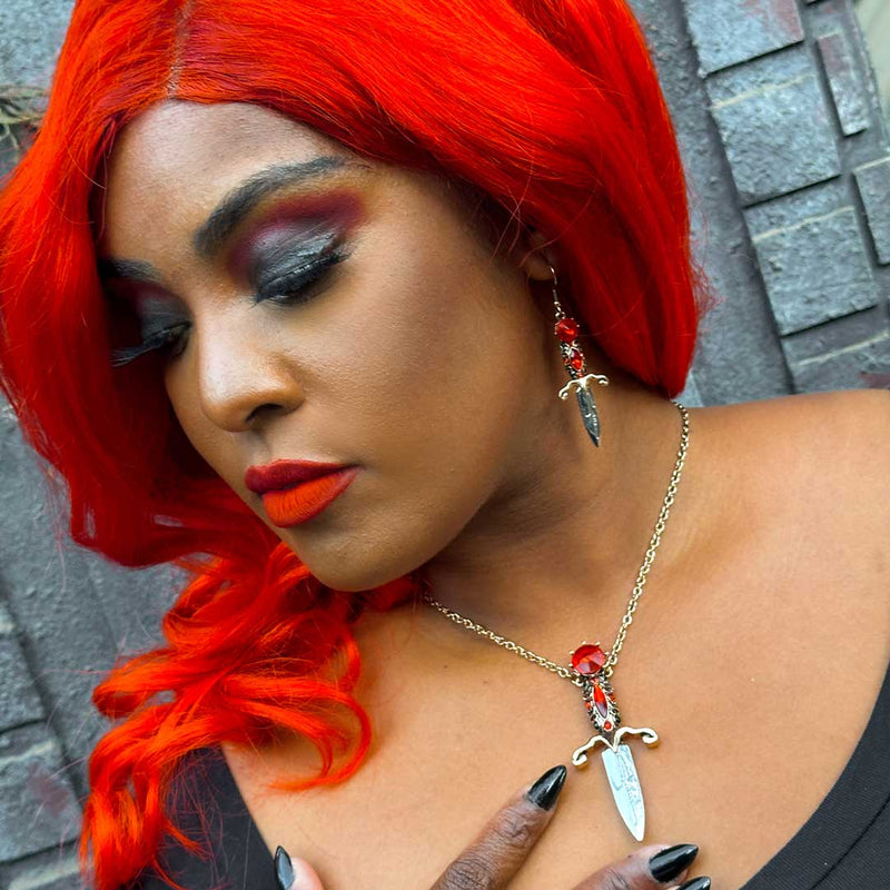 Elvira Dagger Earrings Red Stones Halloween Horror Jewelry Kreepsville Gothic