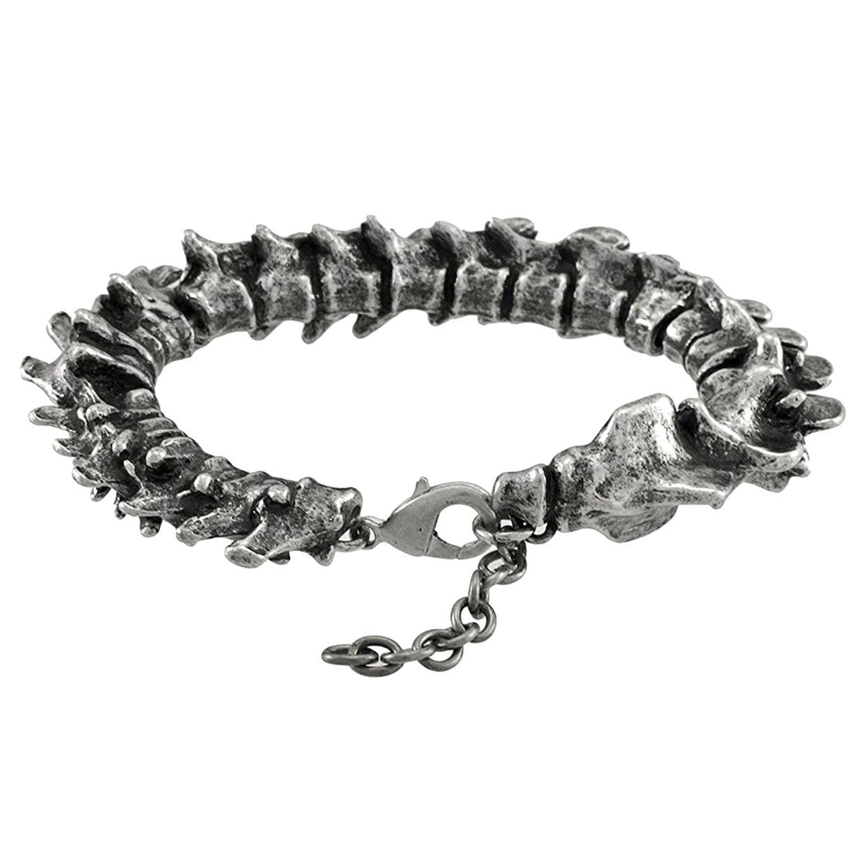 Authentic Alchemy pewter bracelet with a vertebrae bone design on a white background.