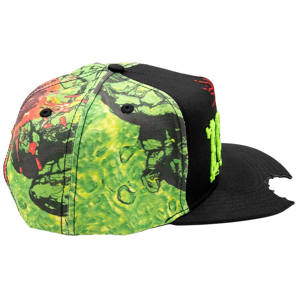 Front view of the Zombie Bite Snapback hat which is one size fits most adults.  Unisex cap.