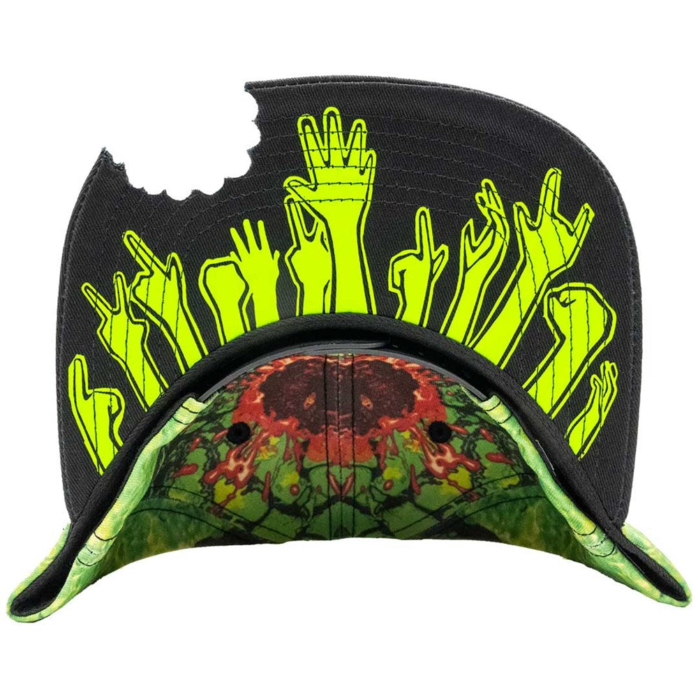 Underside view of the Zombie Bite snapback hat showing artwork on the brim
