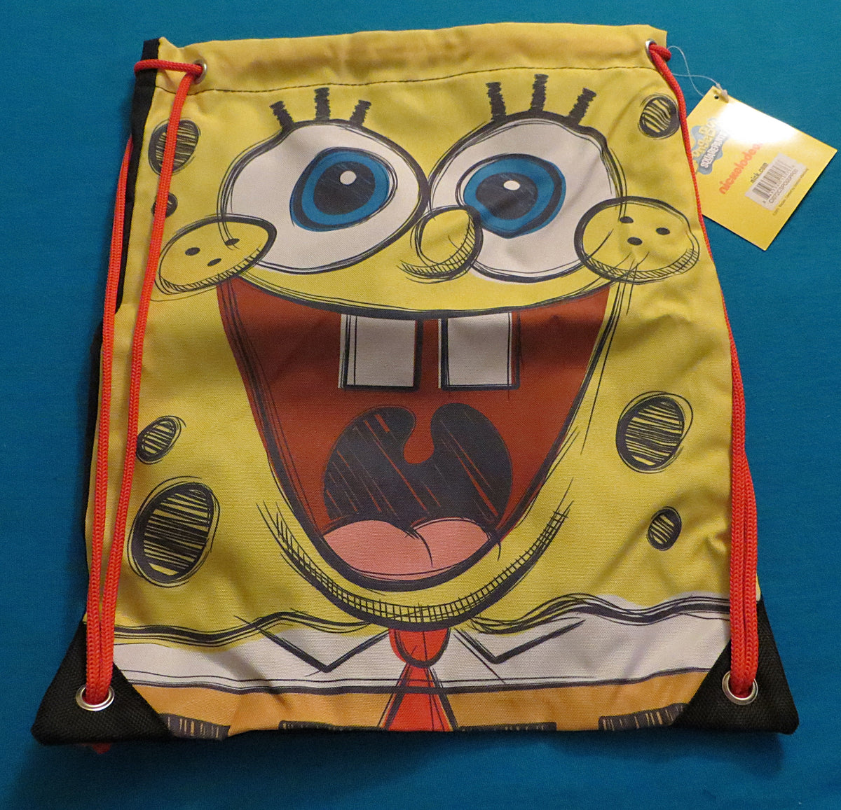 Spongebob Squarepants 17" Cinch Backpack Big Face Yellow Drawstring Bag