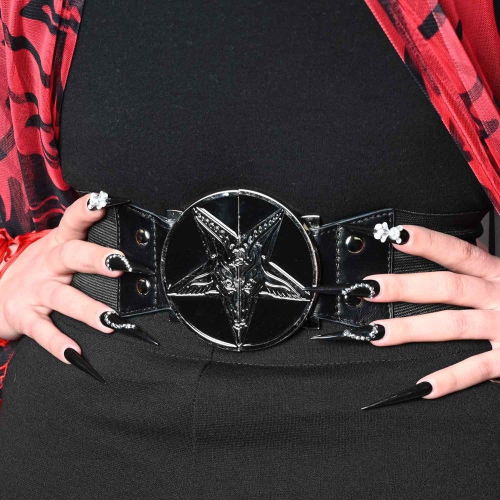 kreepsville 666 Baphomet Pentagram Elastic Waist Belt with Split Buckle Fastening