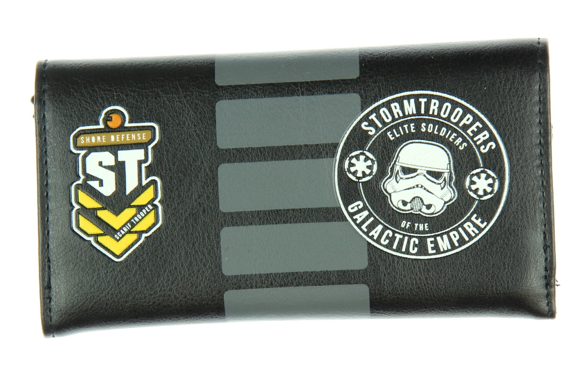 Back view of Star Wars Rogue One flap wallet with Empire insignia and sleek black design.