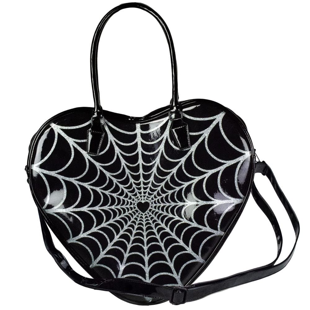 Gothic Spiderweb Sparkle Heart Handbag Large Crossbody Purse