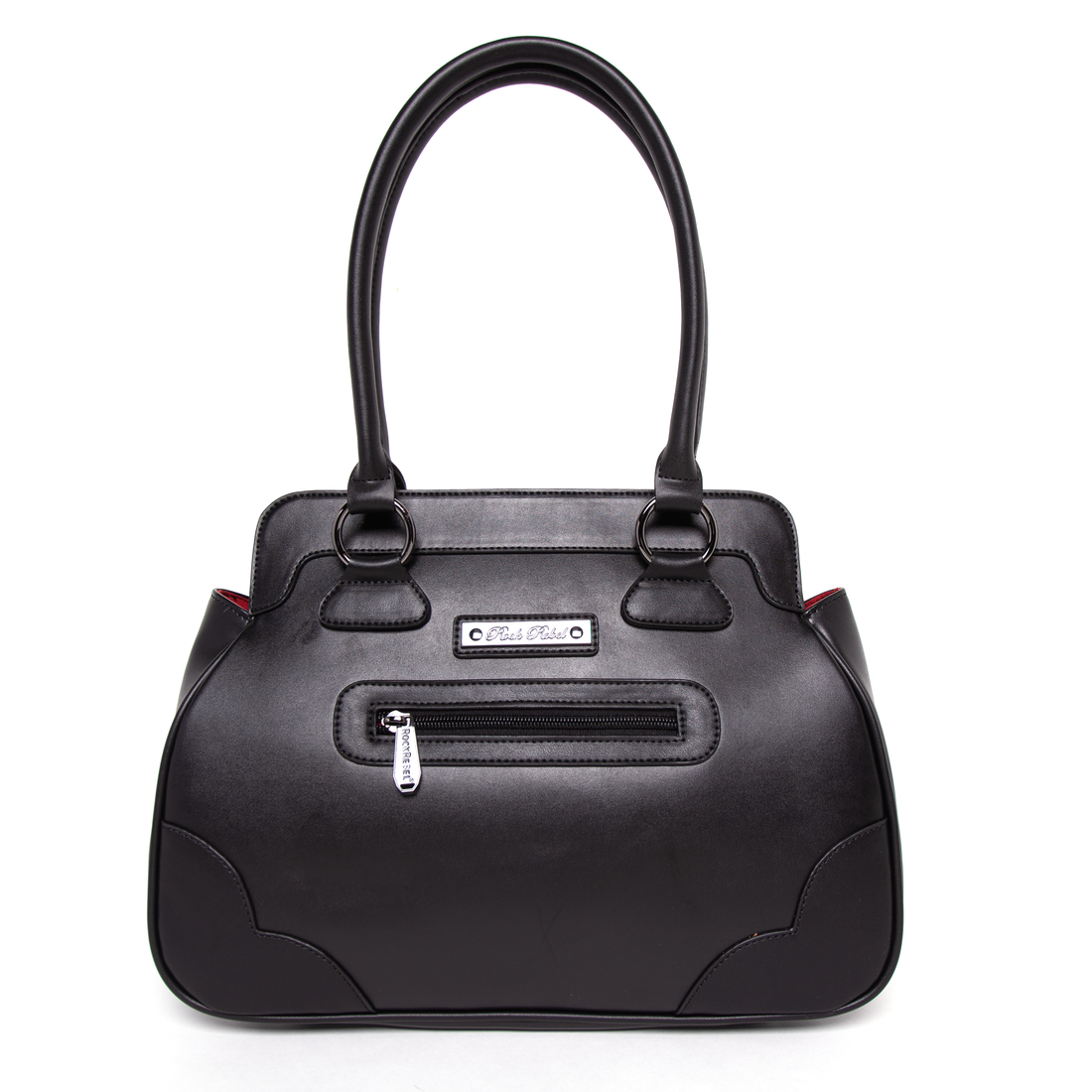 Front of black Michael Myers handbag featuring Halloween II bleeding eyes design with crossed knives graphic