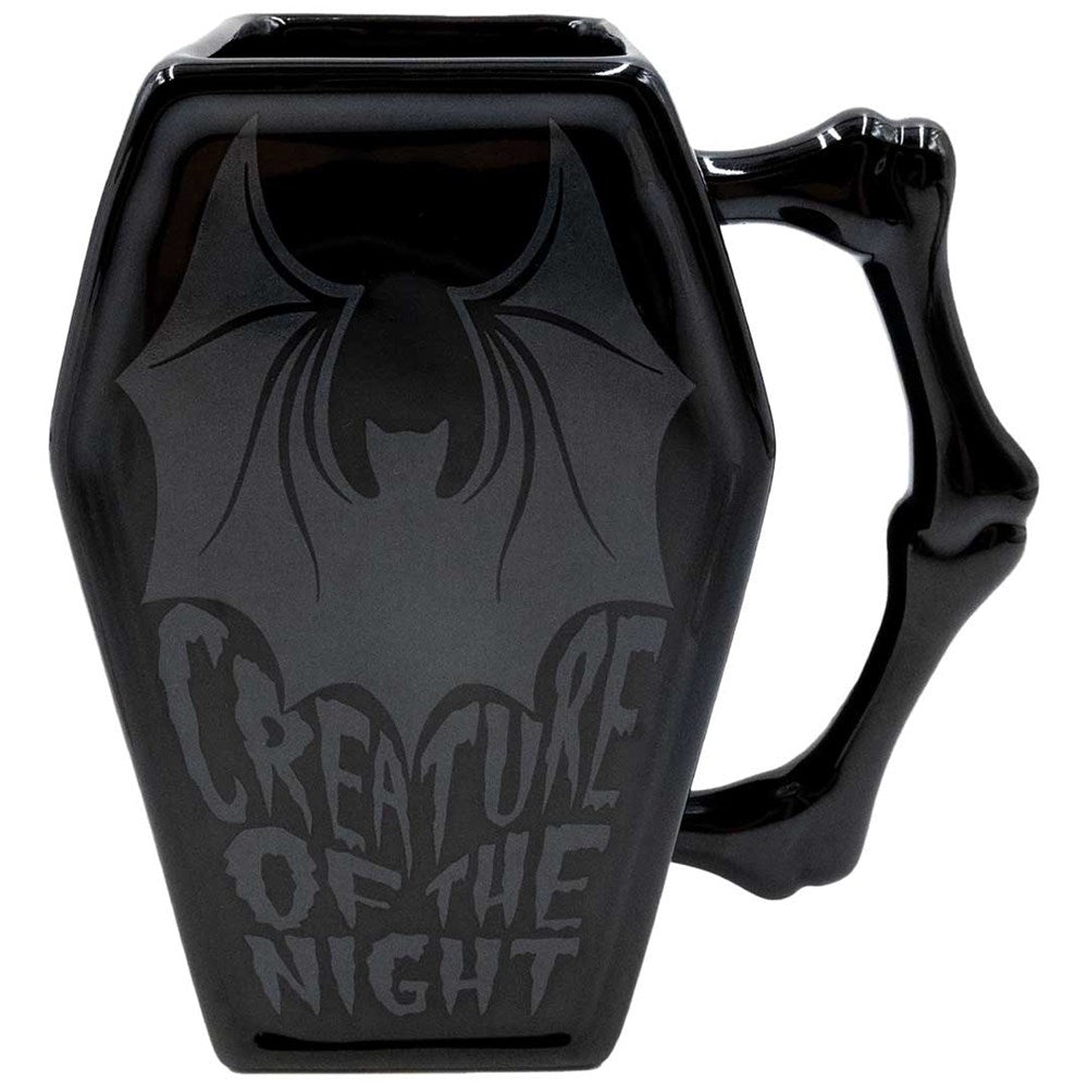 Black Bat Coffee Mug Coffin Shaped with Bone Handle Creature Of Night
