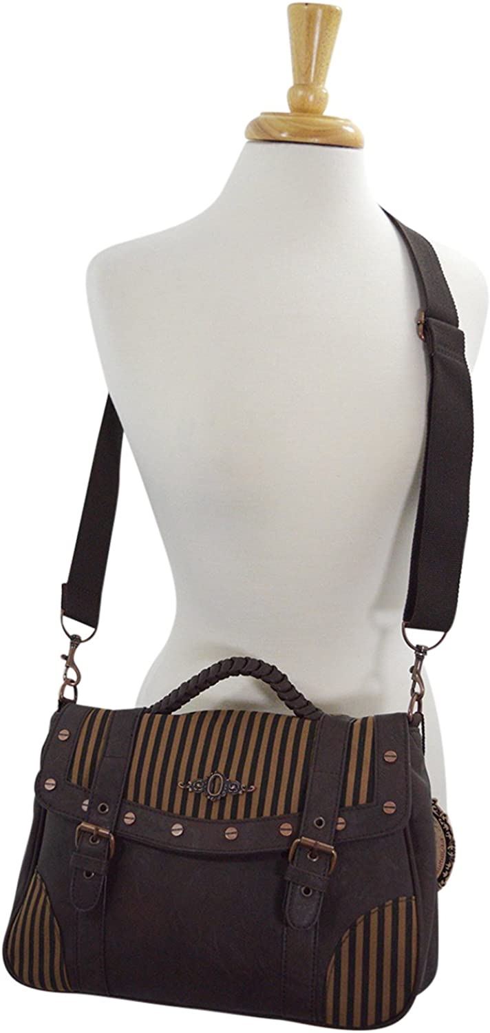 Steampunk Victorian Shoulder Bag - Brown Stripe Handbag by Lost Queen
