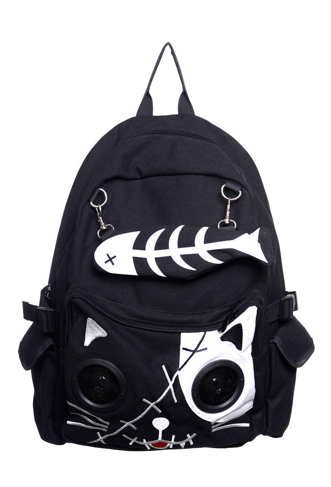 Lost Queen Kitty Backpack with Working Speakers - White