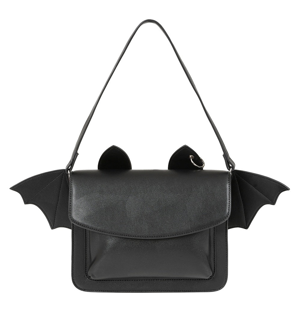 Lost Queen Catacomb Bat Crossbody Bag – Gothic Black Shoulder Bag with Wings & Ears