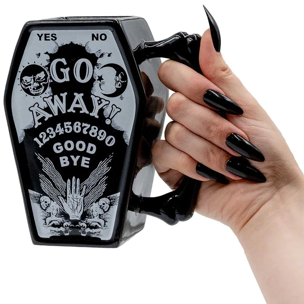 "Go Away" Ouija Board Coffin Mug - Kreepsville's Spooky Ceramic Cup