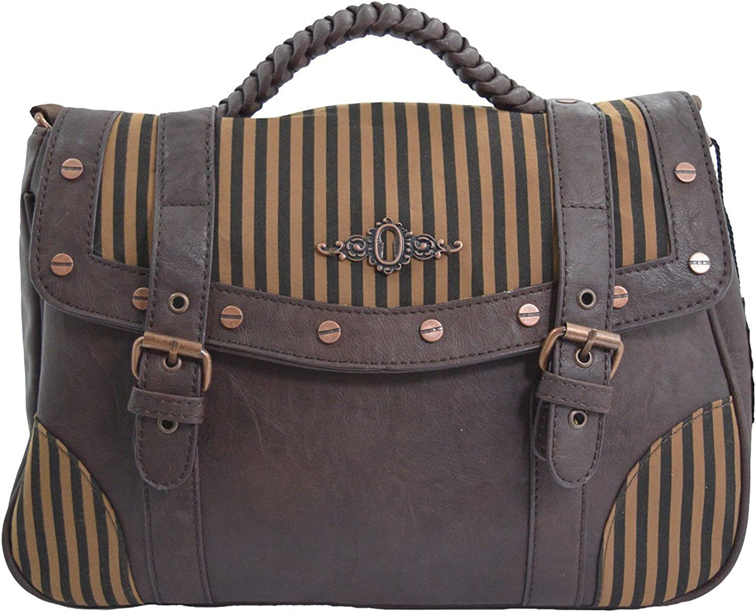 Steampunk Victorian Shoulder Bag - Brown Stripe Handbag by Lost Queen