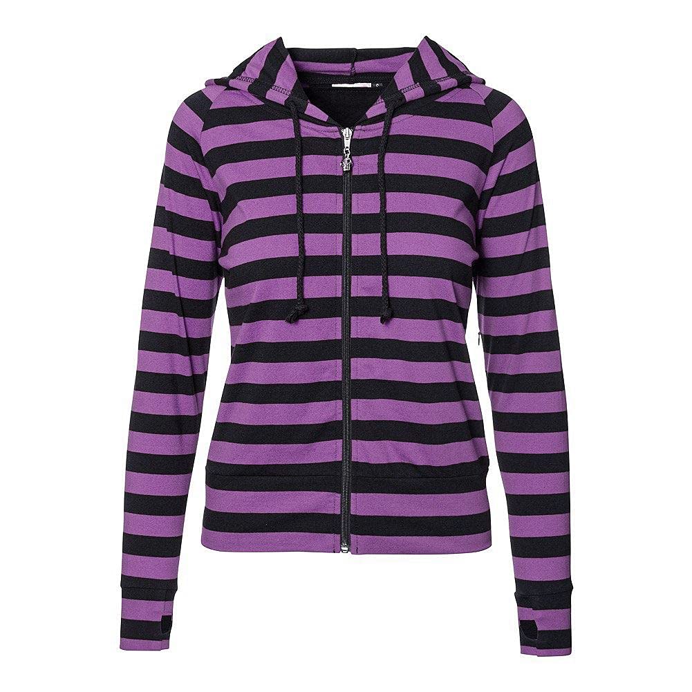 Cat Ears Striped Hoodie Womens Black Purple Stripe Zip Up Nekomimi Jacket