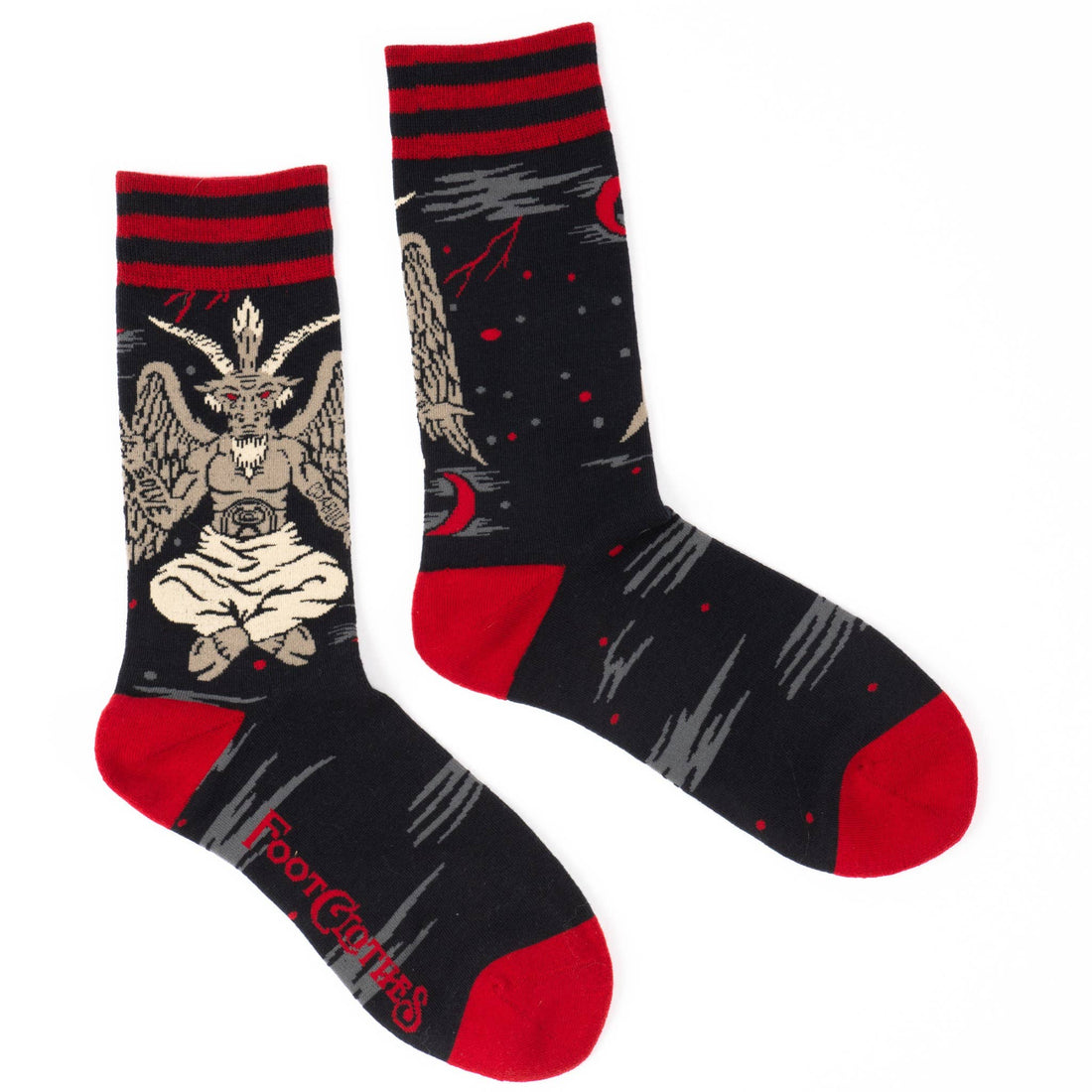 Evil AF Baphomet Crew Socks front view — dark occult Baphomet design on gothic satanic crew sock