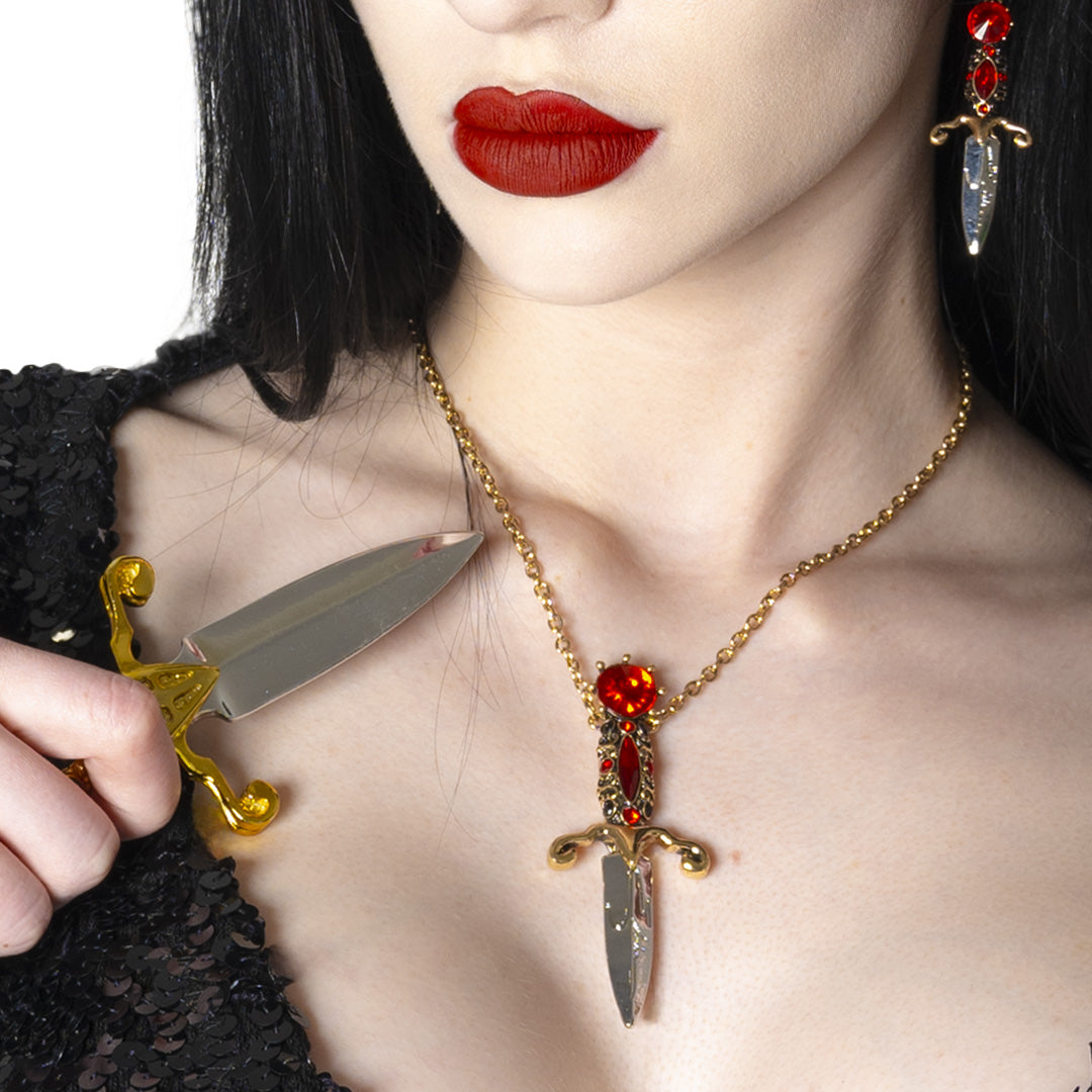 Elvira Dagger Necklace  with Red Stones