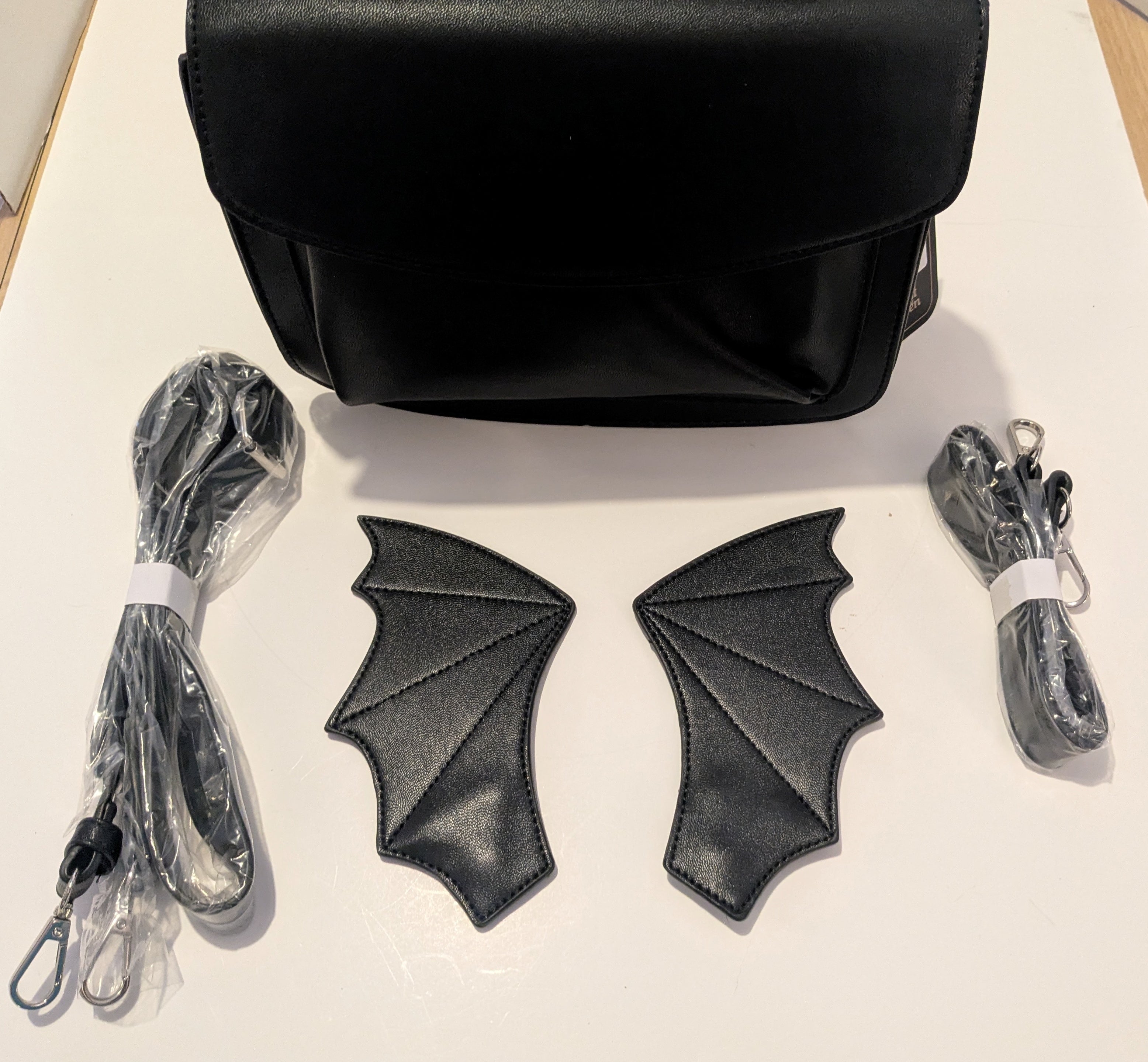 Lost Queen Catacomb Bat Crossbody Bag – Gothic Black Shoulder Bag with Wings & Ears