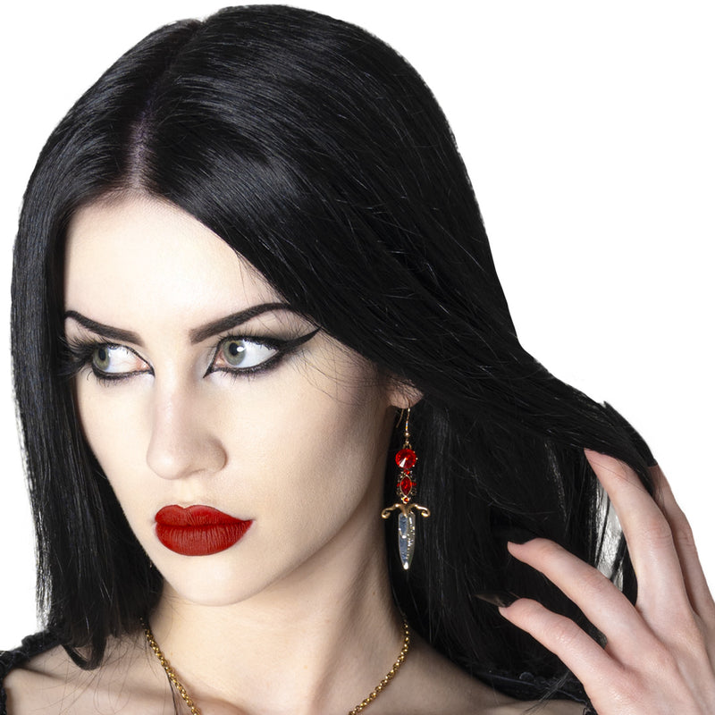 Elvira Dagger Earrings Red Stones Halloween Horror Jewelry Kreepsville Gothic