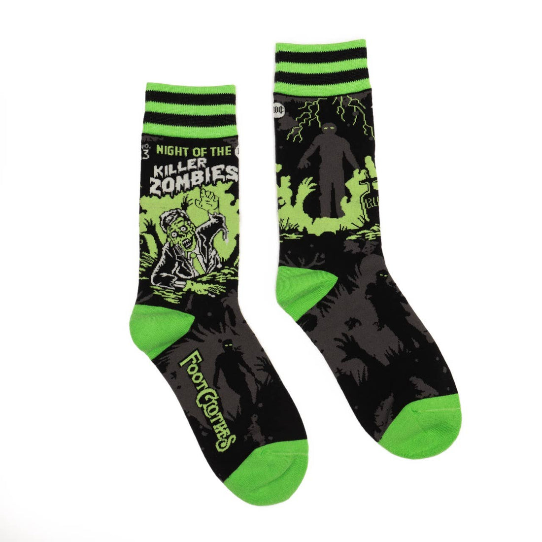 Night of the Killer Zombies Crew Socks front view — horror zombie design on gothic novelty crew sock