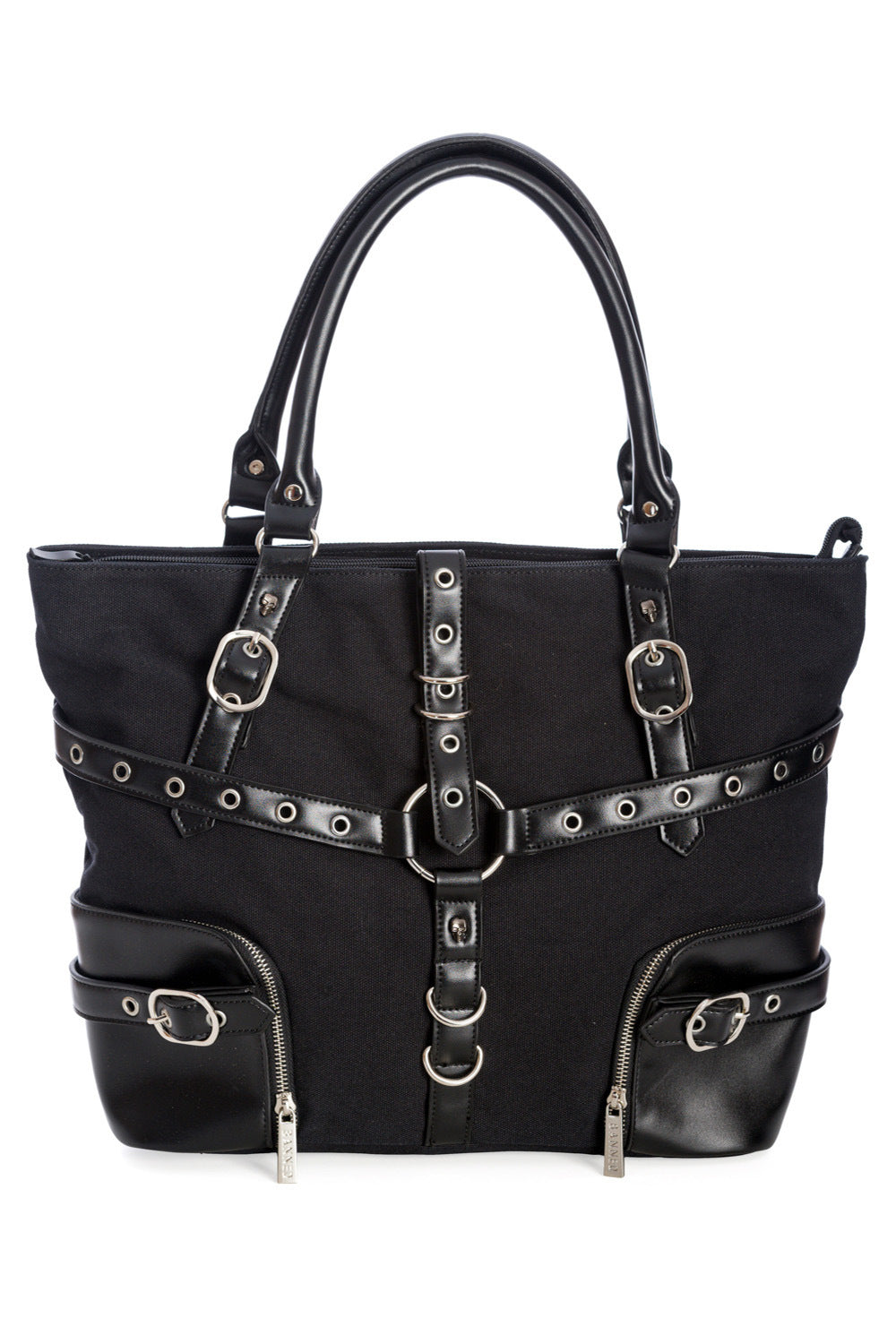 Gothic Punk Rock Savanna Tote by Lost Queen: Strappy Design with Metal Skull Studs