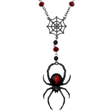 Black Widow Rosary Necklace on 24" Chain  & 2" Spider Charm Gothic Beaded Jewelry