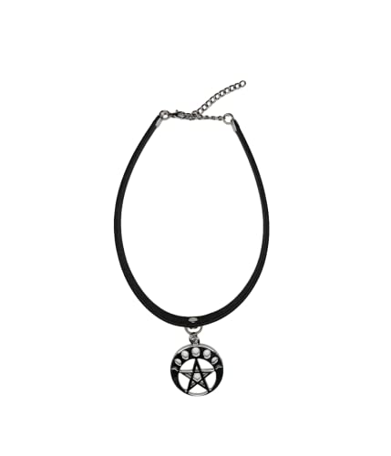 Lost Queen Gothic Moon Phase Pentagram Charm Necklace Faux Leather Alternative Choker