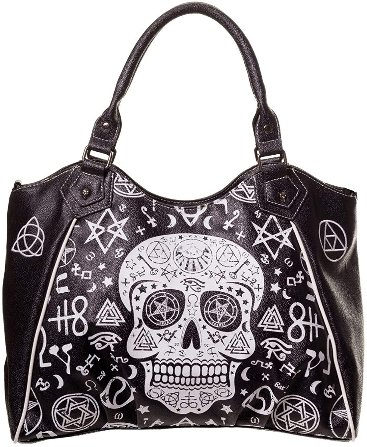 Women's Black Skull Pentagram Handbag Gothic Sugar Skull Crossbody Purse Alternative Bag